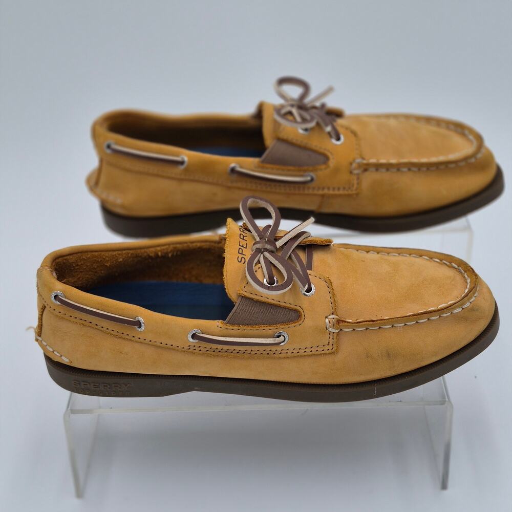Sperry Authentic Original 2 Eye Sahara Boat Shoes Tan Leather Boys Size 6 S0096